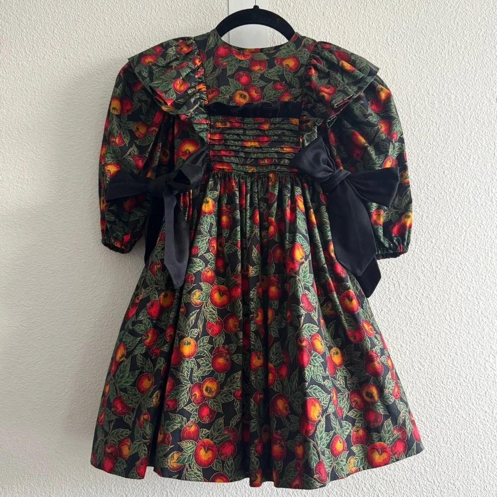 Vintage Wee Clancy Victoria Holiday Harvest Dress Bows Puff Sleeve Tulle Fruit